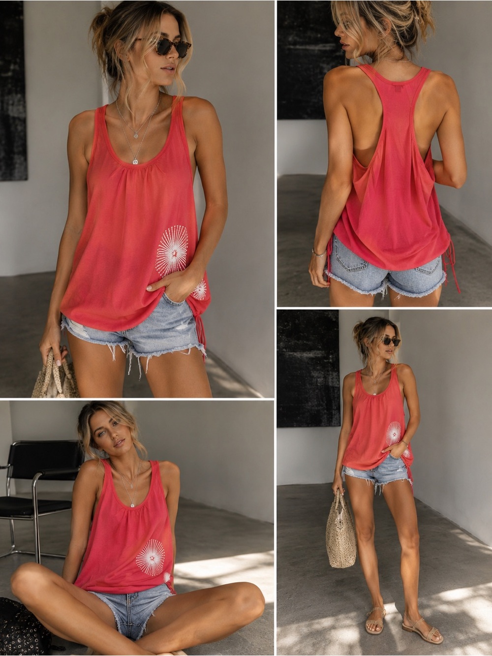 Forever 21 Coral Tank Top with White Design